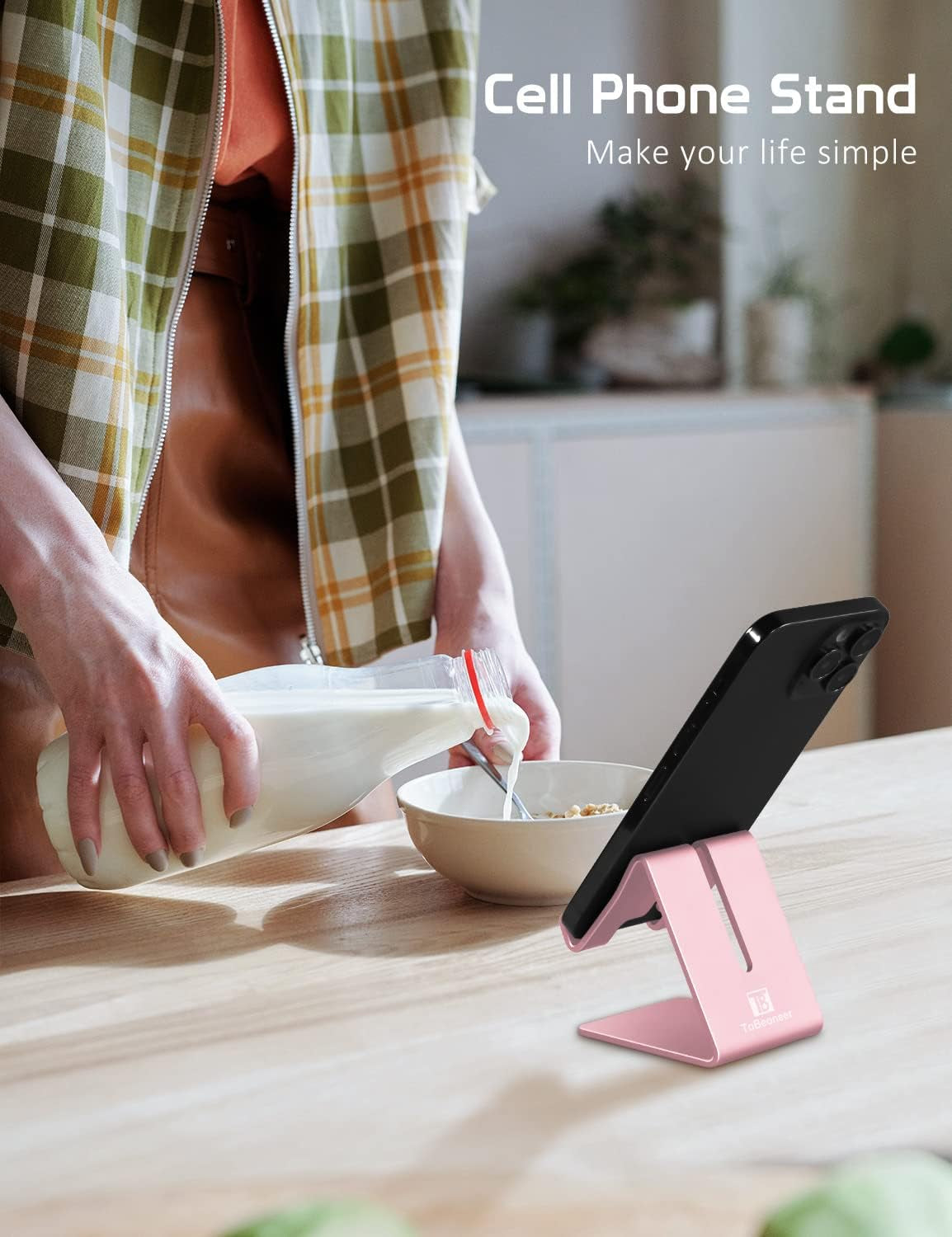 Cell Phone Stand Holder - Aluminum Desktop Solid Portable Universal Desk Stand Compatible with All Mobile Smart Phone Huawei Iphone X 8 7 6 plus 5 Ipad Mini Tablet Office Decor (Rose Gold)