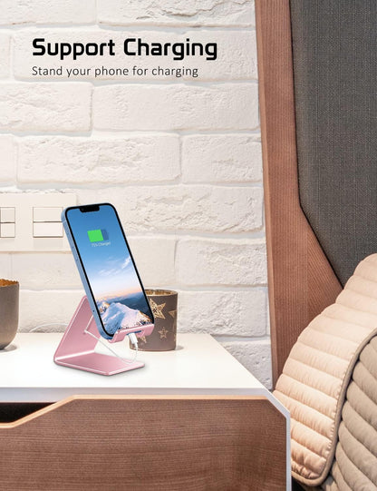 Cell Phone Stand Holder -  Aluminum Desktop Solid Portable Universal Desk Stand Compatible with All Mobile Smart Phone Huawei Iphone X 8 7 6 plus 5 Ipad Mini Tablet Office Decor (Rose Gold)