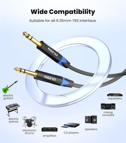 1/4 Inch TRS Cable, Quarter Inch 1/4 TRS to TRS Balanced Stereo Audio Cable Male to Male Pro Interconnect Cable, Nylon Braid - 3 FT